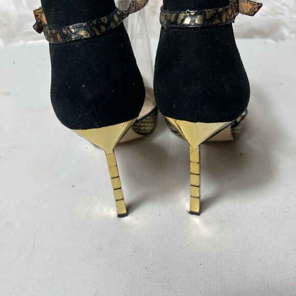 Sam Edelman leather gold &blackT strap shoes SZ8.5 - Picture 3 of 6
